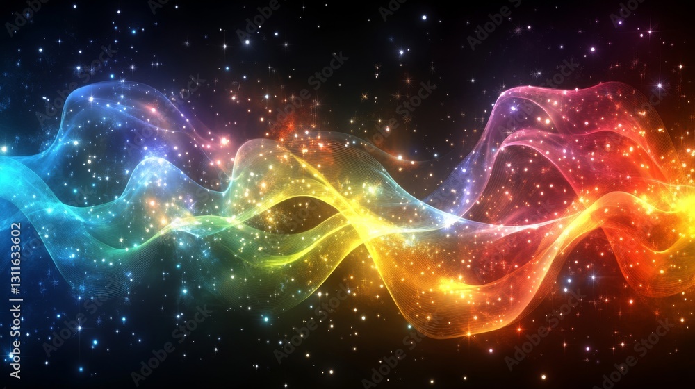 Wall mural an energetic, abstract display of colorful waves and swirls set in the vastness of space