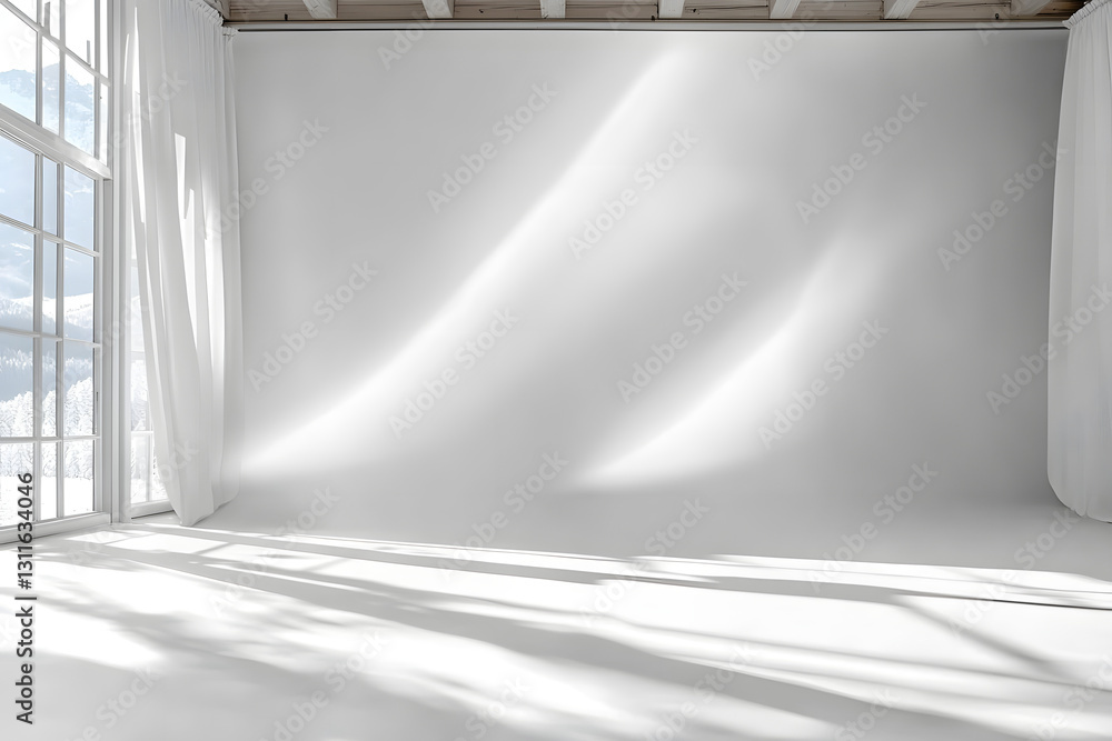 Poster abstract white studio room with light and shadow from window background for product display presenta
