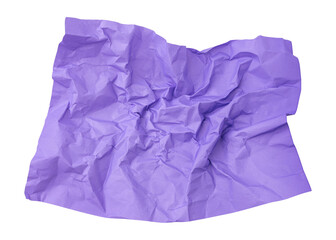Purple crumpled paper isolated on transparent background