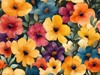 A beautiful bunch of mixed flowers displaying their vibrant colors in a sunny garden Seamless Texture