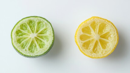 Lime and lemon halves, white background, citrus, food photography, recipe illustration