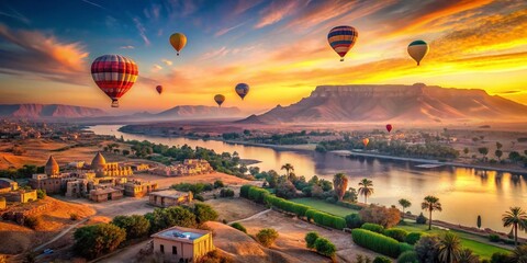 Surreal Sunrise: Hot Air Balloons Ascending Over Luxor's Temples and Nile