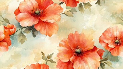 A striking pattern of red flowers creating a beautiful design against a soft background Seamless Texture