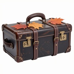 Vintage Leather Suitcase with Autumn Leaves.