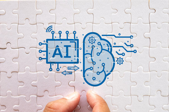 Artificial intelligence concept.,puzzle piece showing AI and brain circuit design idea for  machine learning, data processing, AI technology, smart systems, neural networks.