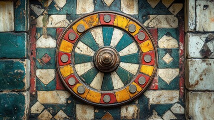 Vintage game wheel on tiled surface