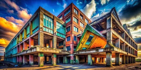 Obraz premium Surreal Urban Geometry: Abandoned Building Abstract Art Photo