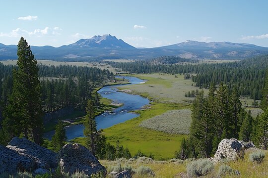 River valley, mountain vista, summer - Powered by Adobe