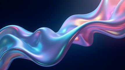 Mesmerizing Captivating Stunning Futuristic Iridescent Metallic Flowing Wave 3D Render Abstract Art Design Background Modern Digital Wallpaper on Dark Navy