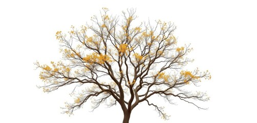 Fototapeta premium A lone deciduous tree, branches reaching skyward, isolated on pure white, picture, branches