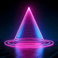 inverted cone of bright neon light