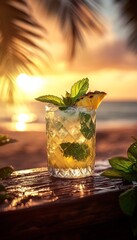 pineapple artisan mojito in a glass on the beach