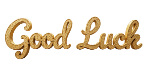 Golden Glittery "Good Luck" Message on Transparent Background