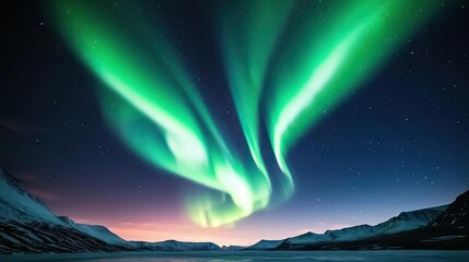 Naklejka premium Aurora borealis northern lights concept. Majestic aurora borealis lighting up the night sky over a serene landscape.