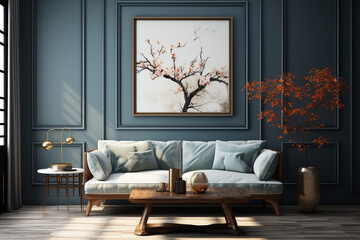 Modern luxury beautiful mockup scene of living room interior design and wall pattern, photo frame, dining room,.  Generative AI