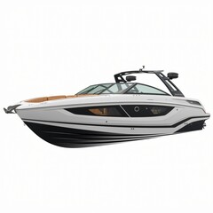 Naklejka premium Sleek Modern Motorboat with Black Canopy.