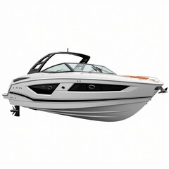 Sleek Modern Motorboat with Black Canopy.