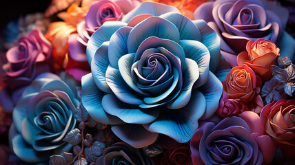 flower with blue, beige, orange and purple colors,.  Generative AI