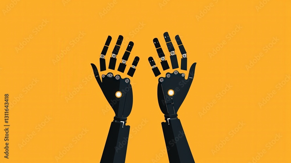 Poster ai-based automation illustrated with robotic hands.