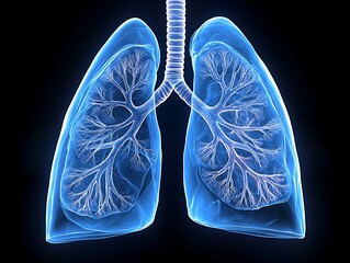 Lungs, anatomy, digital rendering, dark background