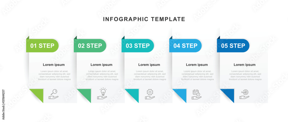 Poster 5 step paper infographic template with icons suitable for business information and presentation