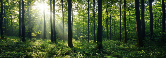 Misty, moody forest scene