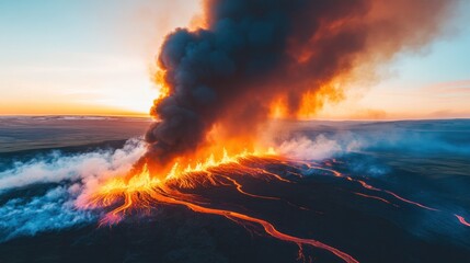 Volcanic Eruption Sunset Landscape