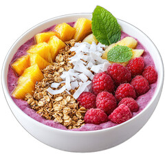 Vibrant smoothie bowl topped with fresh fruits and granola.