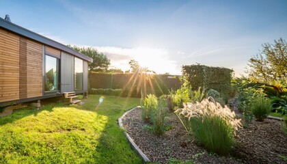 Fototapeta premium modern tiny house with a garden and a small backyard