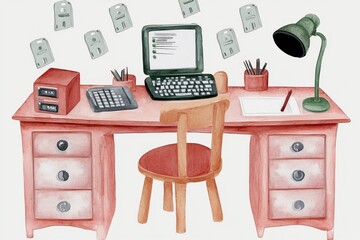 A secret agent's desk filled with gadgets, maps, and classified documents, ready for the next mission.