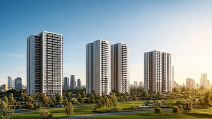Obraz premium Contemporary high-rise apartments nestled in a verdant urban park