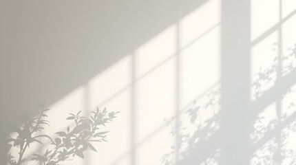 Soft Sunlight Window Shadows and Leafy Branch Silhouettes on a White Wall | Minimalist Natural Interior