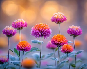 Blooming Gomphrena Globosa Colorful Globe Amaranth Flowers in Full Blossom with Blurred Background.