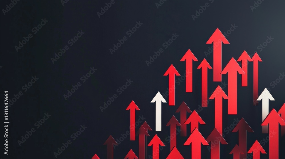 Poster abstract concept of multiple red arrows shooting upward, symbolizing growth and progress.