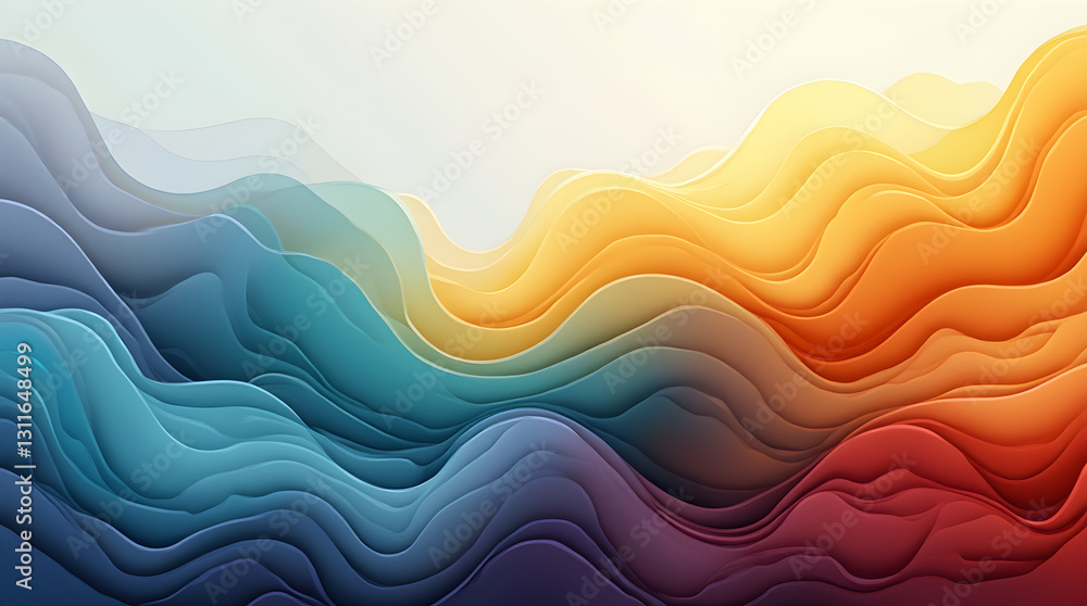 Poster beautiful abstract colorful paper waves layers 3d background texture design