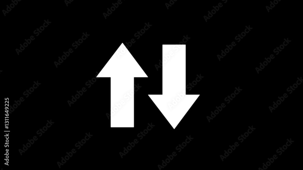 Poster white solid color directional up and down arrow on black background. signal icon
