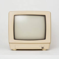 close up of beige CRT monitor showcasing its vintage design and retro appeal. This nostalgic piece evokes memories of early computing