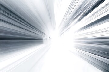 Abstract dynamic light speed motion background with radial white and gray streaks rays, futuristic energy burst effect, high speed acceleration concept, perfect for sci-fi, technology digital design