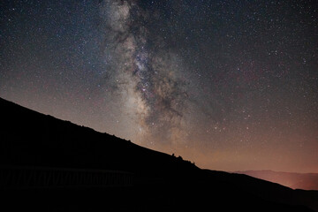 Silhouette of the hills with the Milky Way on the background