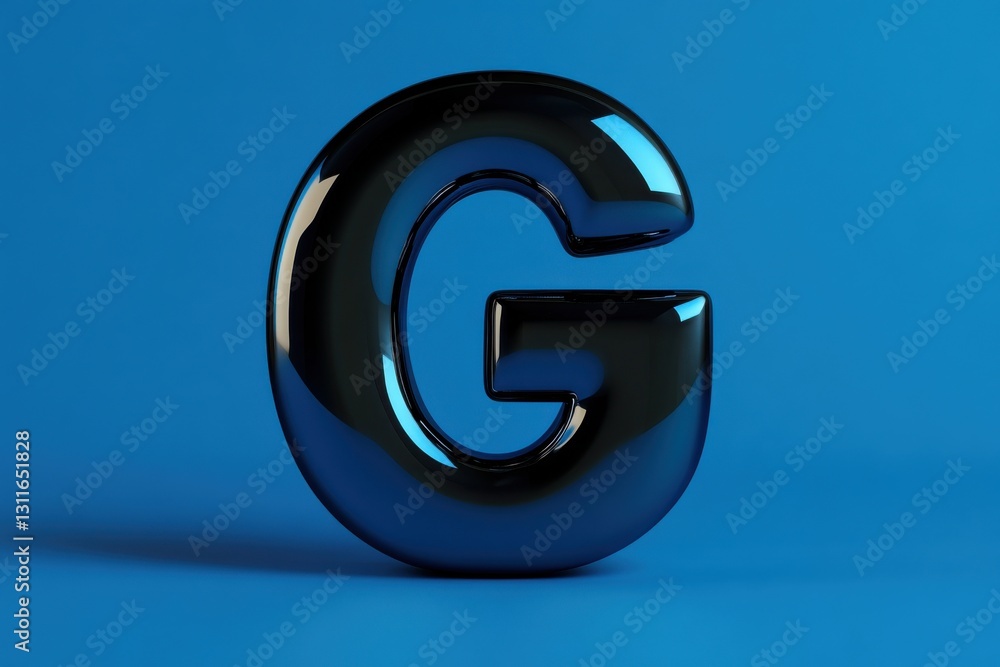 Poster bold and shiny letter g against a bright blue background creating a modern and sleek visual aestheti