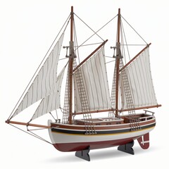 Obraz premium Model of Historical Sailing Ship on Wooden Stand.
