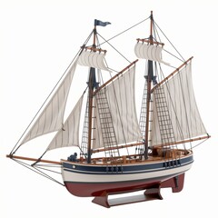 Fototapeta premium Model of Historical Sailing Ship on Wooden Stand.