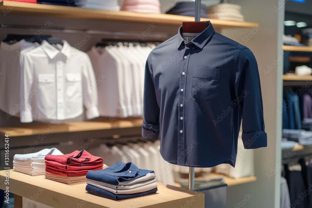 Poster stylish display of casual shirts in a modern retail store setting in the afternoon