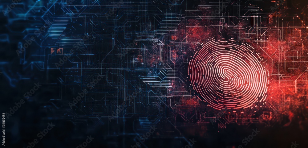 Aufkleber cybersecurity strategies emphasized through a minimalistic fingerprint on a dark background.