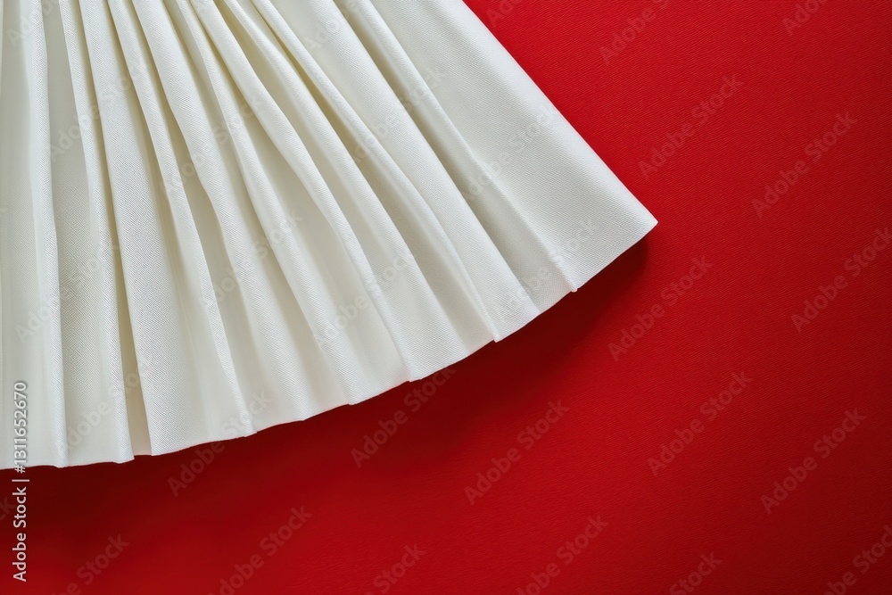 Poster Pleated white fabric draped over a vibrant red background showcasing texture and color contrast