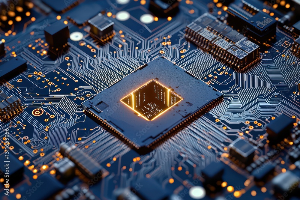 Poster digital breach on a circuit board depicted in macro view, underscoring cyber risk evolution.
