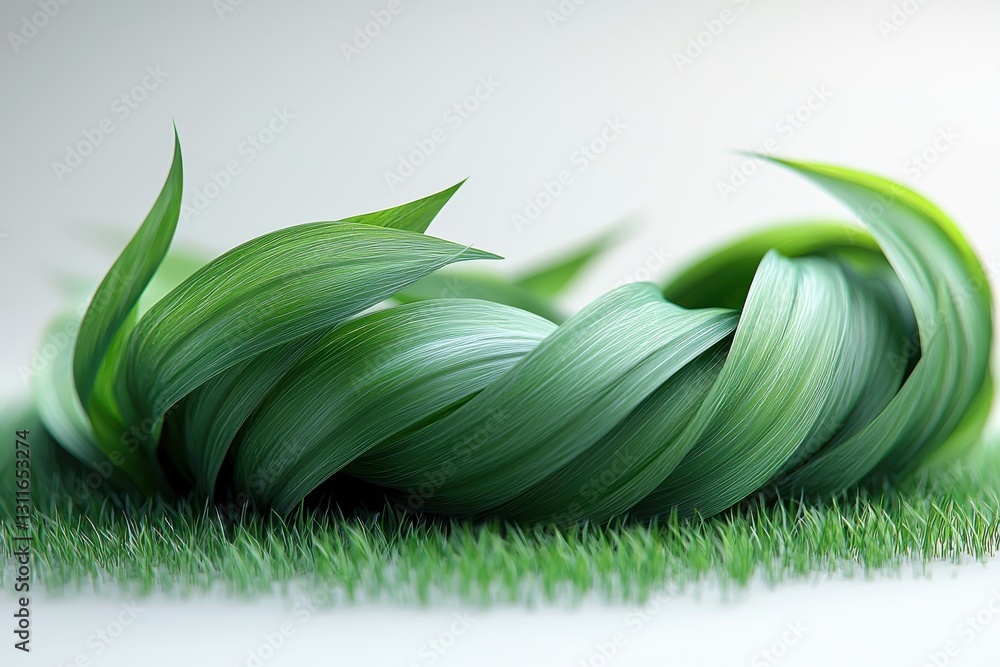 Aufkleber intricate patterns of green leaves entwined on grass create a striking natural display in bright lig