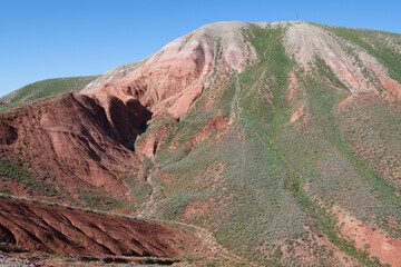 View of the top of Bolshoe Bogdo mountain on a sunny May day. Astrakhan region, Russia