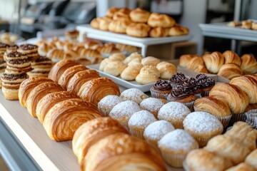 Freshly Baked Muffins and Croissants in a Cozy Morning Bakery Scene