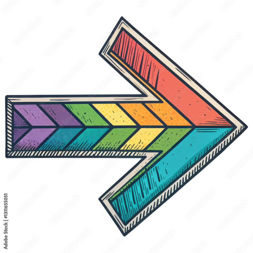Poster a vibrant, stylized arrow graphic featuring a gradient of colors and distinct segments pointing to t